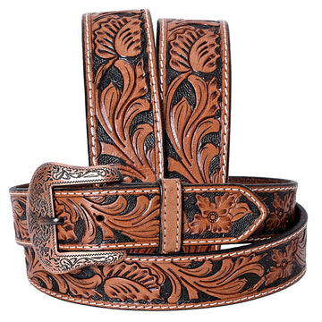 COMFYTACK Western Genuine Leather Belt for Men Women Cowboy Cowgirl Handmade Unisex Full Grain Heavy Duty Floral Tooled Belt
